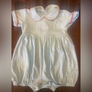 Light Blue Baby Dress with Pumpkin Embroidery